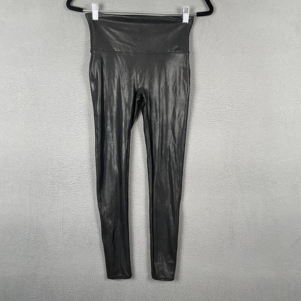 Spanx Faux Leather Leggings Womens Medium Black High Rise Slimming Stretch Pants